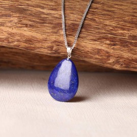 iSTONE 925 Sterling Silver Natural Lapis Lazuli Water Drop Shape Ladies Pendant Necklace, Gemstone Birthstone with 18" Silver Chain