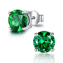 JIANGXIN Round cut Emerald 925 Sterling Silver Platinum Plated Stud Earrings Fine Jewelry for Women 5mm