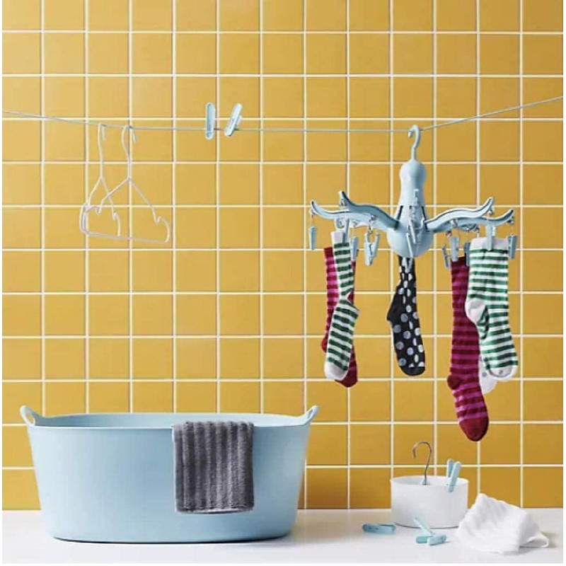 GoFire 2 x Hanging dryer 16 clothes pegs, Turquoise/Pale Blue
