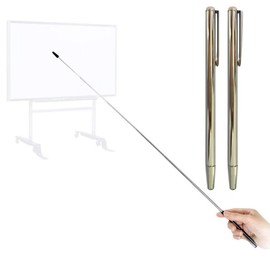 Pointer - Teachers Pointer - Teaching Pointer - Hand Pointer Extended Length, Presenter Whiteboard Pointer, Black Matte with Chrome Trim (Silver-2pcs)