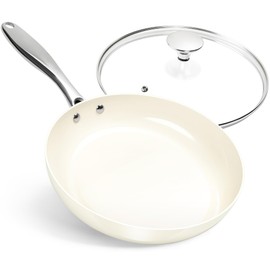 MICHELANGELO 10 Inch Frying Pan with Lid, Nonstick Fry Pan with Ceramic Coated, Induction Compatible Skillet, PFAS & PFOA-Free, White