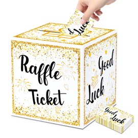SietDESEO Gold Raffle Box with Raffle Tickets Donation Box Ballot Box Suggestion Box with Slot for Party Wedding Birthday Baby Shower Raffle Tickets Box
