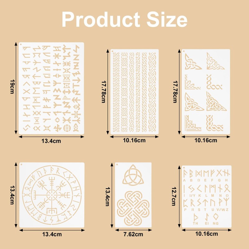 6pcs Wood Burning Stencils, Reusable Symbol Pattern Stencils Runes Stencil