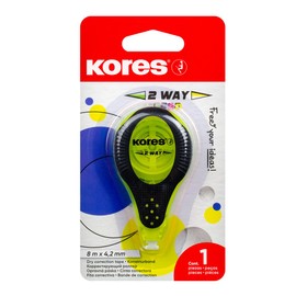 Kores - 2Way Correction Tape - Neon-Themed Roll On Correction, Long Tape Roller, Ergonomic, Instant Correction, 8m x 4,2mm - Back to School Supplies, Strong Correction Tape - Pack of 1