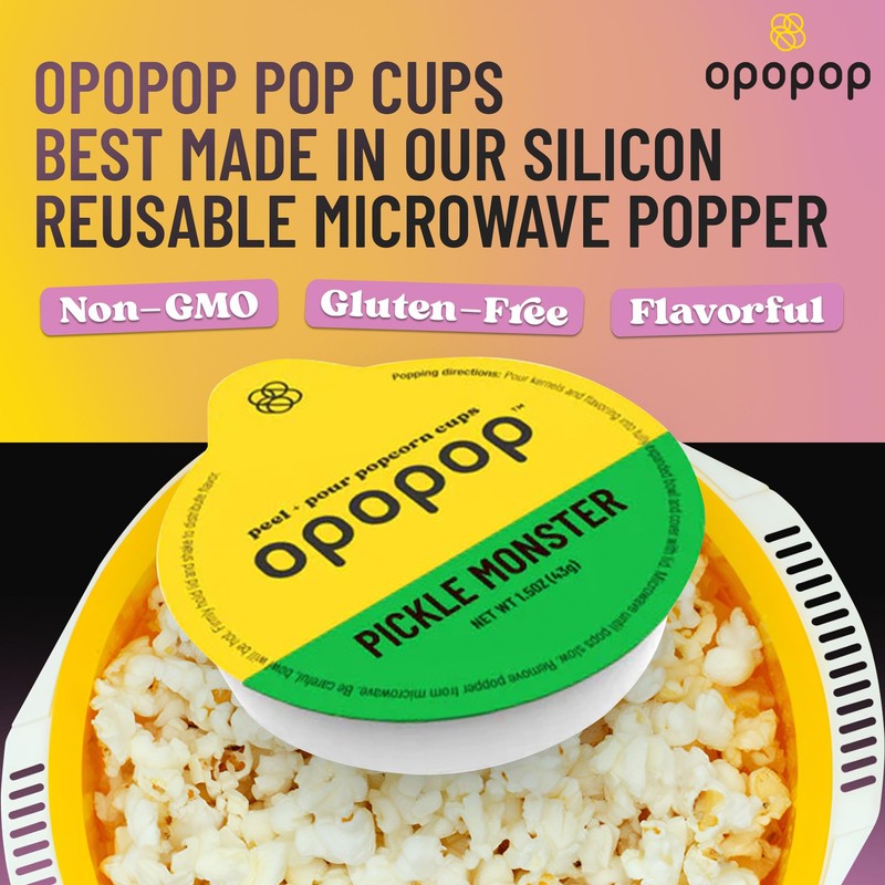 Opopop Microwave Popcorn - Pop Cups Pickle Monster 6-Pack, Non-GMO