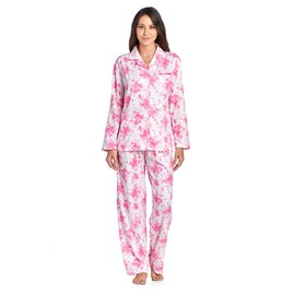 Casual Nights Women's Long Sleeve Notch Collar Floral Pajama Set - Light Pink - Medium