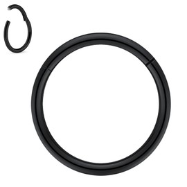 BodyAce 1pc Titanium Hoop Rings for Piercings, Helix Tragus Earrings Hoop Nose Rings 20G 18G 16G Lip Rings, Stainless Steel Sleeper Hinged Huggie Hoops (Black, 18G, Hoops:7mm)
