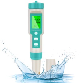 flintronic 5-in-1 PH Meter, PH/TDS/EC Temperature Tester with Backlight, 0-14 pH Measuring Range ± 0.1 pH Accuracy, PH Value Meter Pool Drinking Water Swimming Pool Aquarium Pools, Green
