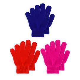 3 Pairs Kids Winter Magic Gloves Children Stretchy Warm Gloves Knit Mitten Gloves for Boys Girls Riding Cycling Bike Outdoors Sports (Vibrant, M)