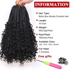 Xtrend 8 Packs 14 Inch Crochet Hair Extensions Boho Braids Curly Ends for Black Women Crochet Braids Pre Knotted Synthetic Hair Bob Hairstyle 16 Strands Per Pack