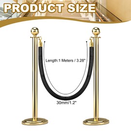 MECCANIXITY Velvet Stanchion Rope 3.28 Ft/1 M, Barrier Rope Velvet Carpet Ropes with Snap Hooks for Posts Stands Queue Divider Crowd Control, Black Golden