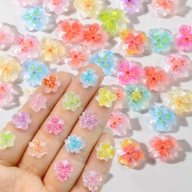 50 Pcs 3D Flower Nail Charms for Nails Art Colorful Floral Nail Charms Mixed Cute Flower Design Nail Decorations Nail Art Charms Nail Supplies for Women Acrylic Nails