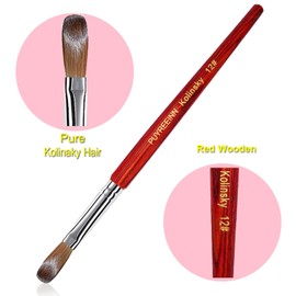 PUYREEINN Acrylic Nail Brush with Kolinsky Hair, Red Wooden Handle and Sable Hair Brush, Gel Brush for Acrylic Power and Nail Extension #8,10,12,14,16 (#14)