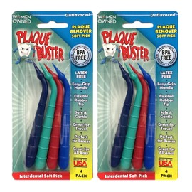 Plaque Buster (8 Count) Soft Interdental Pick, Gum Stimulator & Plaque Remover, Made in USA, for Oral Health and Healthy Gums, Multi-Colored
