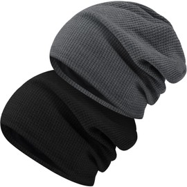 2PCS Gorros para Hombres y Mujeres, Gorro de Punto de Moda de Invierno, Gorro Unisex para el Frío, Gorro de Algodón Elástico de Talla única Unisex，Gorro de Punto Cálido para Invierno
