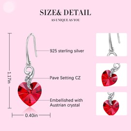 CRYSLOVE Angel Wing Earrings for Women 925 Sterling Silver Heart Dangle Drop Earrings with Red Crystals,Jewellery Gifts for Wife Mum