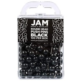 JAM PAPER Colorful Push Pins - Round Head Map Thumb Tacks - Black Pushpins - 100/Pack