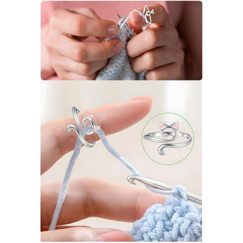 YFFSFDC Adjustable Knitting Loop Crochet Rings 4 Pcs Crochet Rings