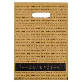 9x12 Gold "Thank You" Die Cut Handle Plastic Bags 50/cs - Bags Direct Brand