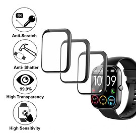 smaate 3D Screen protectors Compatible with uaue T60 1.91 inches smartwatch, 3 Piece, Full Coverage, Anti-shatter, with Non-slip Pad sticker