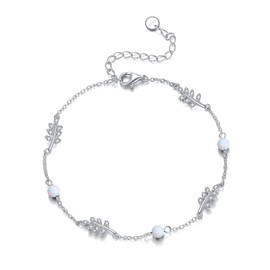 POPLYKE Opal/Turquoise Bracelet for Women Sterling Silver Bracelet Leaf Jewellery Gift for Women, M, Sterling Silver, No gemstone