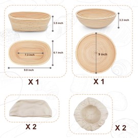 Banneton Bread Proofing Basket,9 Inch Round + 9.8 Inch Oval Sourdough Proofing Baskets with Liner,Dough Proofing Bowls,Made of Natural rattan,for Sourdough Bread Baking Supplies