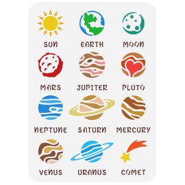 FINGERINSPIRE Solar System Planets Painting Stencil 8.3x11.7inch Reusable Outer Space Planets Pattern Drawing Template Sun Moon Earth Mars Stencil DIY Craft for Painting on Wall Wood Furniture