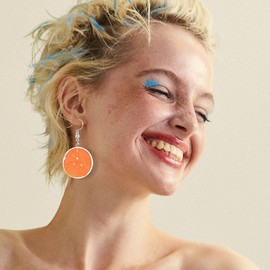 LPYO Charm Lemon Earrings Necklaces Set for Women Fashion Lovely Resin Imitation Fruit Dangle Earrings Funny 3D Lenmon Pendant Necklaces Summer Seaside Ladies' Jewelry (orange)