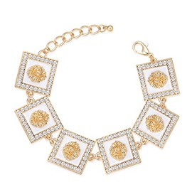 Women's Gold Plated Lion Head Linked Chain Bracelet Cute Animal Sparkly Hip Hop Colored Crystal Enamel Costume Party Jewelry (White-Square02)