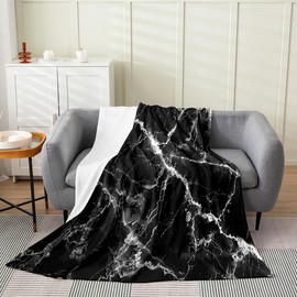 Erosebridal Black Marble Fleece Blanket,White Marble Soft Breathable Throw Blanket,Black and White Marble Texture Printed Blanket Twin 60x80 Bedroom Decor,Soft Warm Sofa Bed Couch Decor