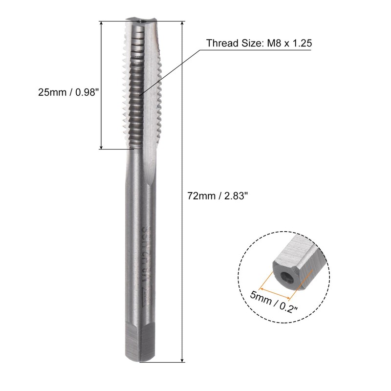 sourcing map 2pcs Metric Hand Tap Set, M8 x 1.25
