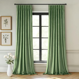 MIULEE Sage Green Velvet Curtains 96 inches Long, Pinch Pleated Blackout Drapes with Hooks, Thermal Insulated Pinch Pleat Panels for Bedroom Living Room, 2 Panels