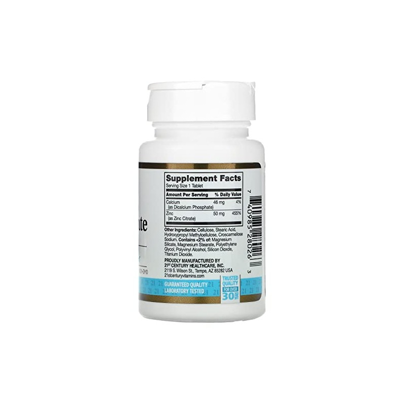 21st Century Healthcare Zinc Citrate Tablets 50mg, 60 Count