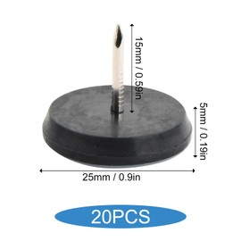 Pack of 20 Chair Glides, Plastic Furniture Glides for Carpet, Carpet Glides for Heavy Furniture, Floor Protection Glides with Nail, Nail in Furniture Glides, 25 mm Furniture Glides, Round for Parquet
