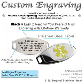 My Identity Doctor - Women's Customized Medical ID Bracelet with Engraving - 1.5cm Gold Tone Steel Petals - Yellow - Wrist Size 6 Inch