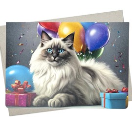 Whitman and Daughter Himalayan Cat Birthday Card (1 Premium Card, 5X7 Inch) blank for all occasions like cat retirement card for women, himalayan cat birthday cards - 1173