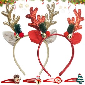 Booaee Christmas Headbands, Pack of 6 Christmas Antlers Headband, Glitter Christmas Headband, Reindeer Hair Clips, Christmas Tree Headpiece, Christmas Headpiece, Women's Christmas Hair Accessories