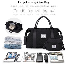 Weekender Bag for Women with Toiletry Bag, Travel Duffel Overnight Carry on Gym Tote Wet Pocket,Black