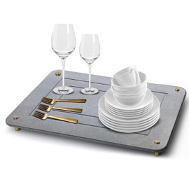 Urbeyn Stone Drying Mat | Diatomaceous Earth Drying Mat for Counter, Coffee Bar, Vanity | Eco-Friendly, Multi-Use | Fast Drying Mat for Kitchen Counter | Medium Size 16"x12"| Gray, Gold Tone Feet