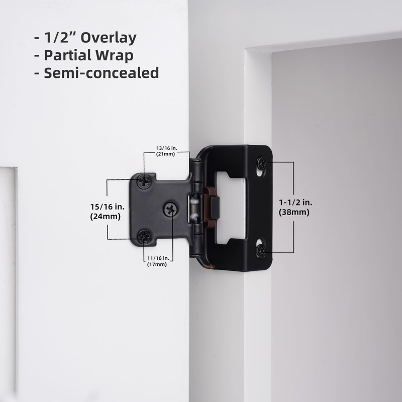 DecoBasics 20 Pack 1/2" Overlay Black Cabinet Hinges for Cabint