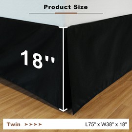 DiaOutro Twin Bed Skirt, 18 Inch Tailored Drop Bed Frame Cover, Pleated Dust Ruffle, Easy Fit, Stain and Fade Resistant, Black
