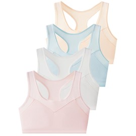 SALIA GIRL Early Training Bras Small Vest Design Wireless Bra Racerback Sports Bra 8-12 Years（4 Pack）,Medium