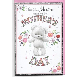Mothers Day Card For Mum 23 x 15 Cm (9 x 6 inches) For You Mum with Love on Mother's Day Cute Teddy