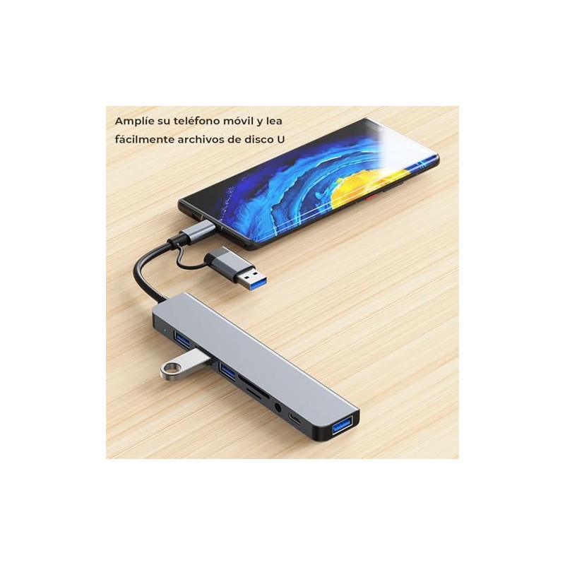 HUB USB C, 8 en 1 Adaptador USB C Multipuerto