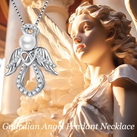 Guardian Angel Necklace Angel Pendant Pearl Angel Necklace for Women Sterling Silver Angel Necklace Little Angel Charm Cubic Zirconia Diamond Angel Necklace Jewelry for Women Birthday Gift