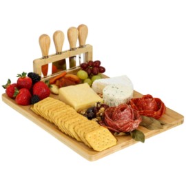 N/A Megachef Bamboo Charcuterie And Cheese Board With Knife Stand Attachment And 4