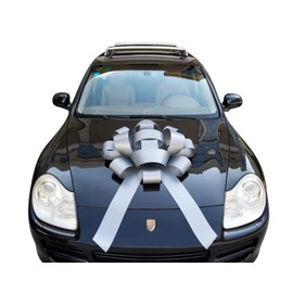 Giant Car Bow 30" - Red | Non Scratch Magnet & Weather Resistant Vinyl Car Bow (Silver Vinyl - 1 Pcs)