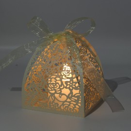 KPOSIYA Pack of 100 Laser Cut Rose Candy Boxes, Favor Boxes 2.5"x 2.5"x 3.1", Gift Boxes Bridal Shower Anniverary Birthday Party Wedding Favor (100,Beige)