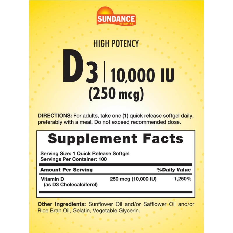 Sundance Vitamin D3 10,000 IU (250 mcg) | 100 Softgels