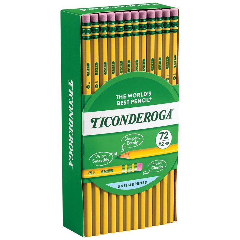 Ticonderoga Wood-Cased Pencils, Unsharpened, 2 HB Soft, Yellow, 72 Count